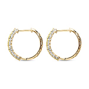 Natural Yellow and White Diamond Hoop Earrings in Vermeil Yellow Gold Over Sterling Silver 1.00 ctw