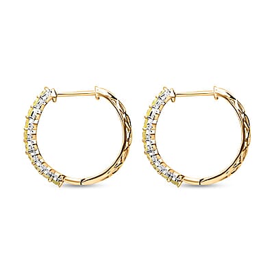 Natural Yellow and White Diamond Hoop Earrings in Vermeil Yellow Gold Over Sterling Silver 1.00 ctw
