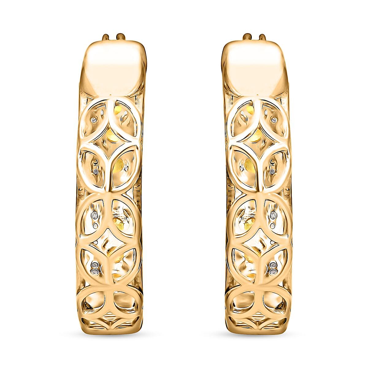 Natural Yellow and White Diamond Hoop Earrings in Vermeil Yellow Gold Over Sterling Silver 1.00 ctw