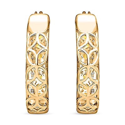 Natural Yellow and White Diamond Hoop Earrings in Vermeil Yellow Gold Over Sterling Silver 1.00 ctw