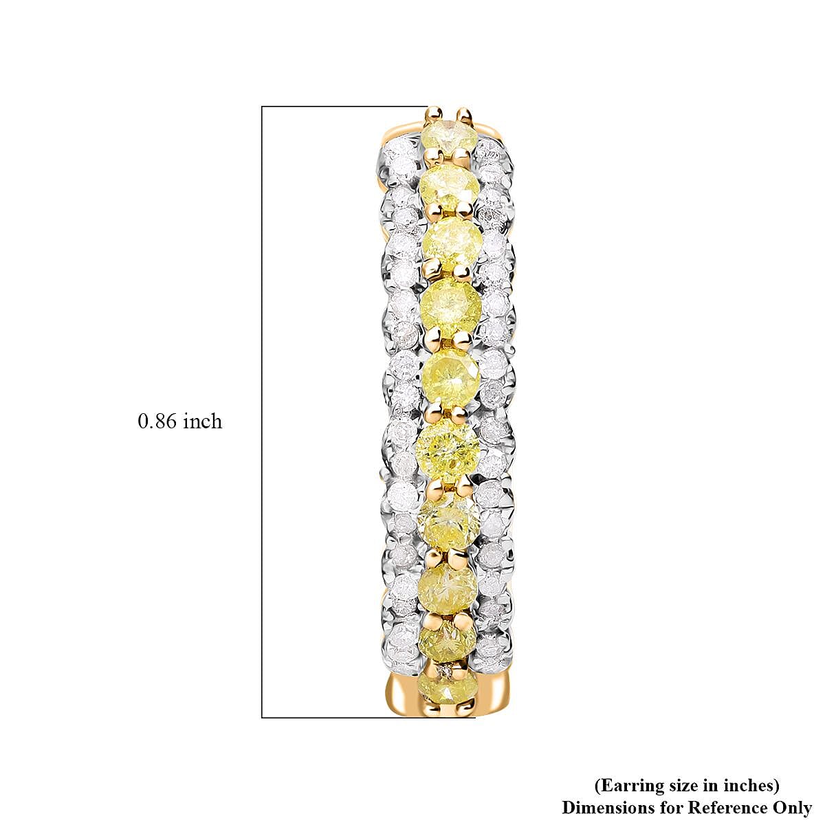 Natural Yellow and White Diamond Hoop Earrings in Vermeil Yellow Gold Over Sterling Silver 1.00 ctw