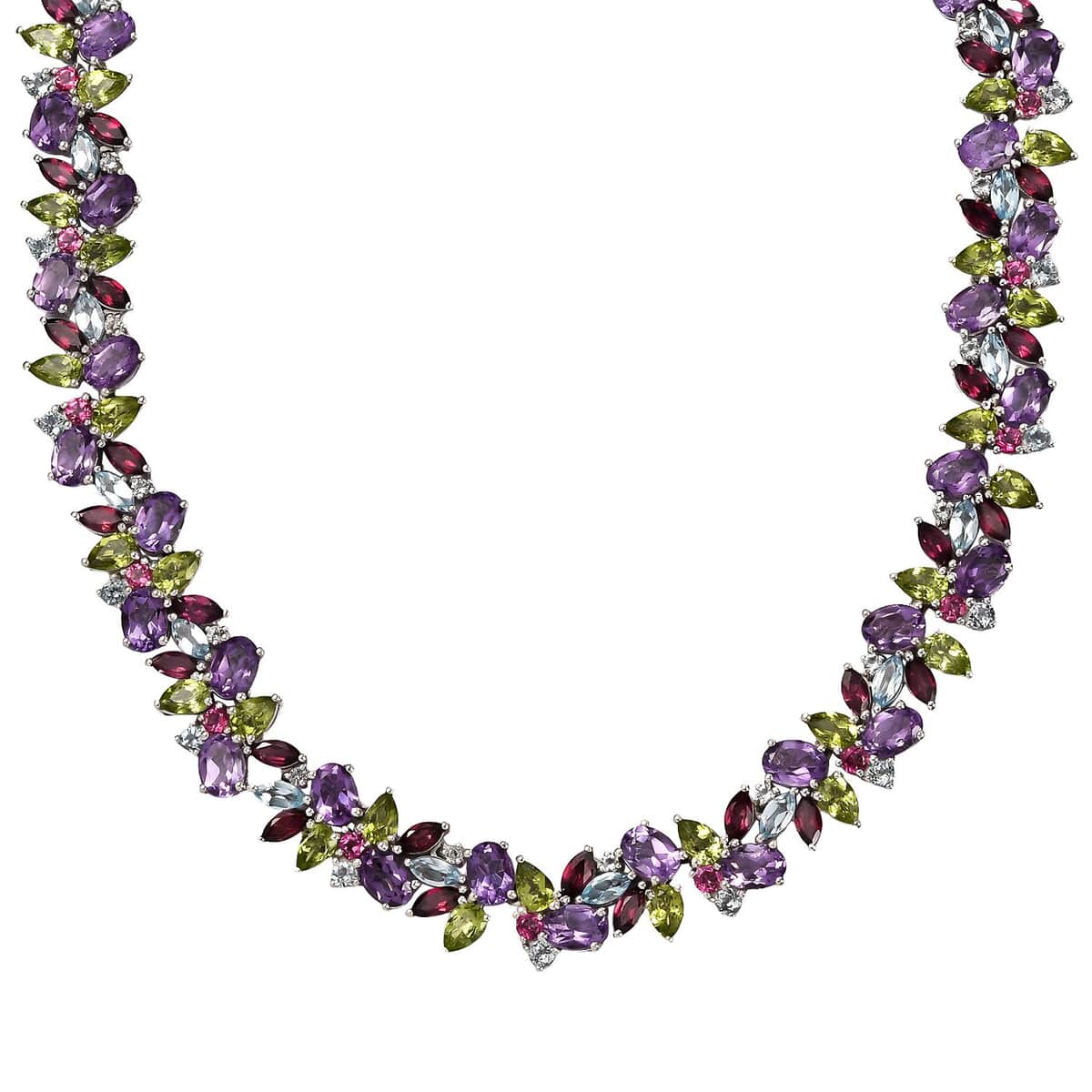 Multi Gemstone Plum Blossom Necklace 18 Inches in Platinum Over Sterling Silver 87.25 ctw image number 0