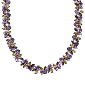 Multi Gemstone Plum Blossom Necklace 18 Inches in Platinum Over Sterling Silver 87.25 ctw