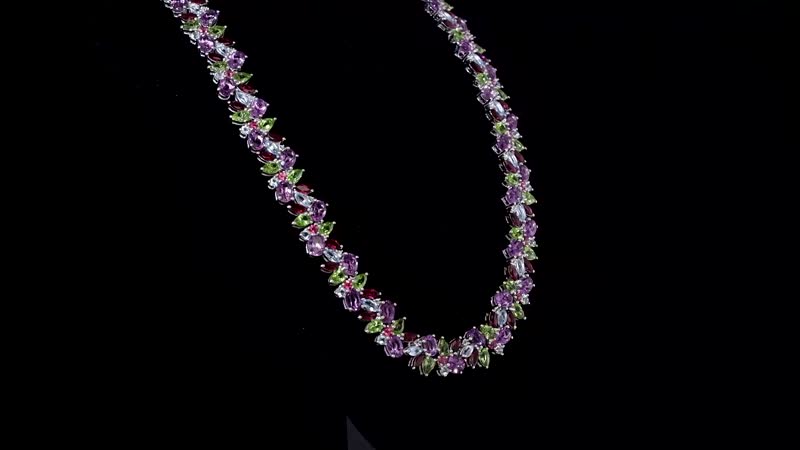 D'Joy Multi Gemstone 87.25 ctw Plum Blossom Necklace 18 Inches in Platinum Over Sterling Silver