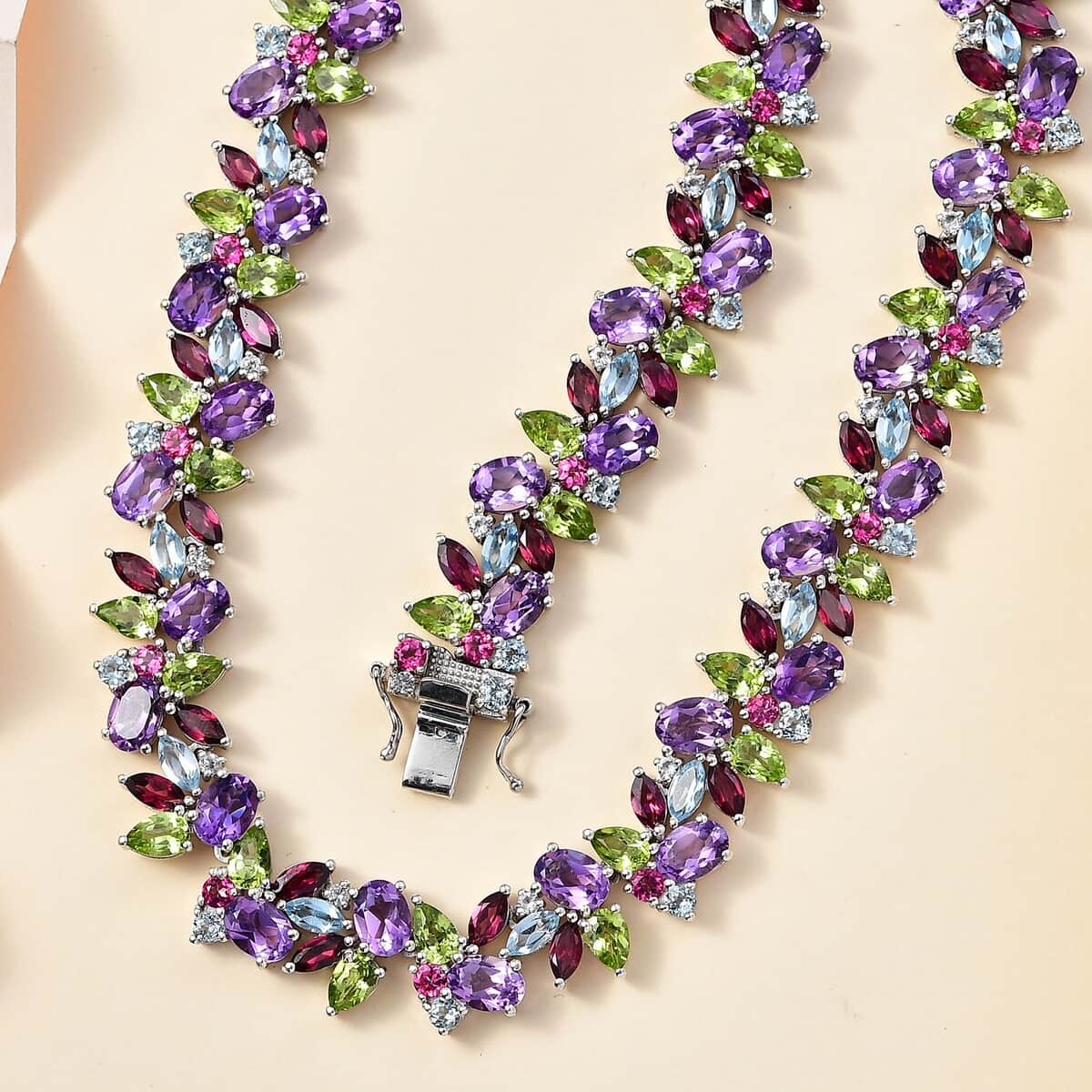 Multi Gemstone Plum Blossom Necklace 18 Inches in Platinum Over Sterling Silver 87.25 ctw image number 1