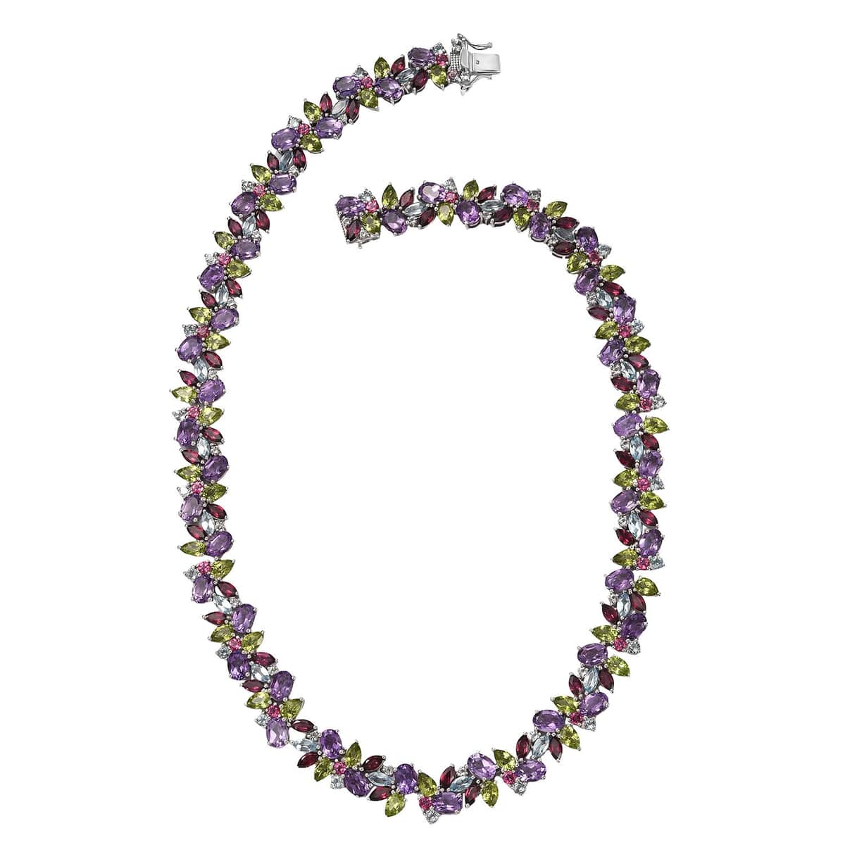 Multi Gemstone Plum Blossom Necklace 18 Inches in Platinum Over Sterling Silver 87.25 ctw image number 3