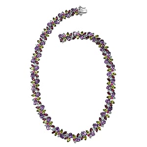 D'Joy Multi Gemstone 87.25 ctw Plum Blossom Necklace 18 Inches in Platinum Over Sterling Silver 