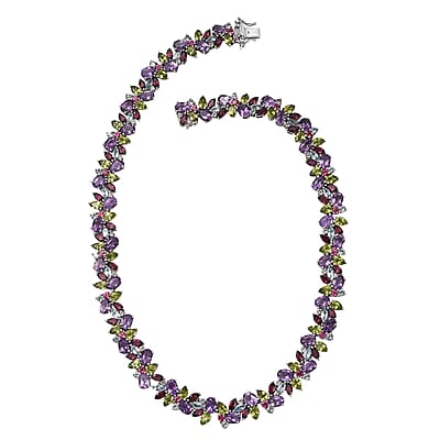 D'Joy Multi Gemstone 87.25 ctw Plum Blossom Necklace 18 Inches in Platinum Over Sterling Silver 