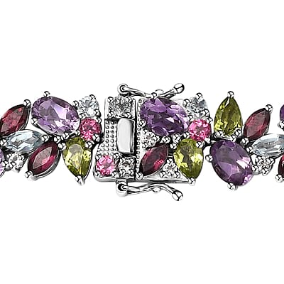 D'Joy Multi Gemstone 87.25 ctw Plum Blossom Necklace 18 Inches in Platinum Over Sterling Silver 