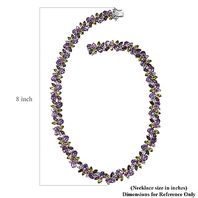 D'Joy Multi Gemstone 87.25 ctw Plum Blossom Necklace 18 Inches in Platinum Over Sterling Silver 