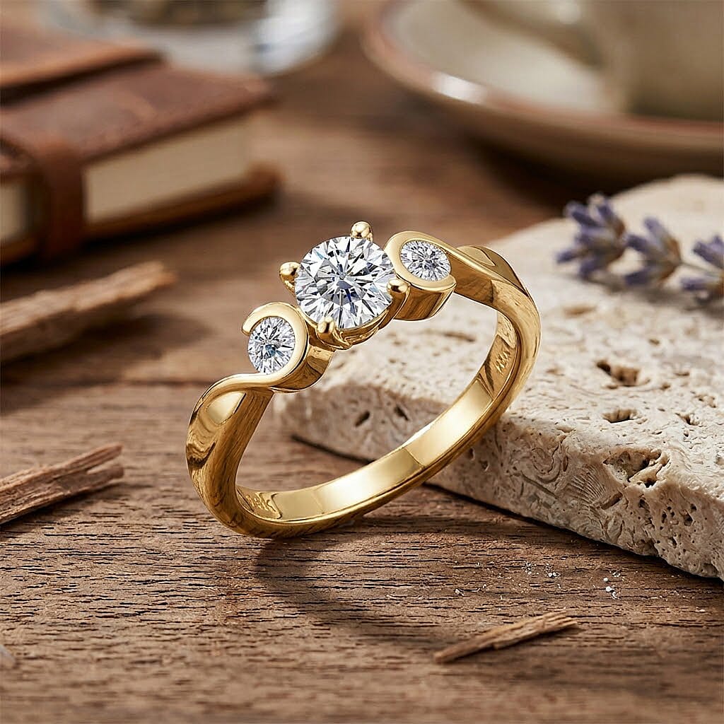 Moissanite 0.70 ctw Ring in Vermeil Yellow Gold Over Sterling Silver (Size 5.5)