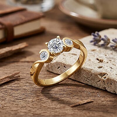 Moissanite 0.70 ctw Ring in Vermeil Yellow Gold Over Sterling Silver (Size 5.5)