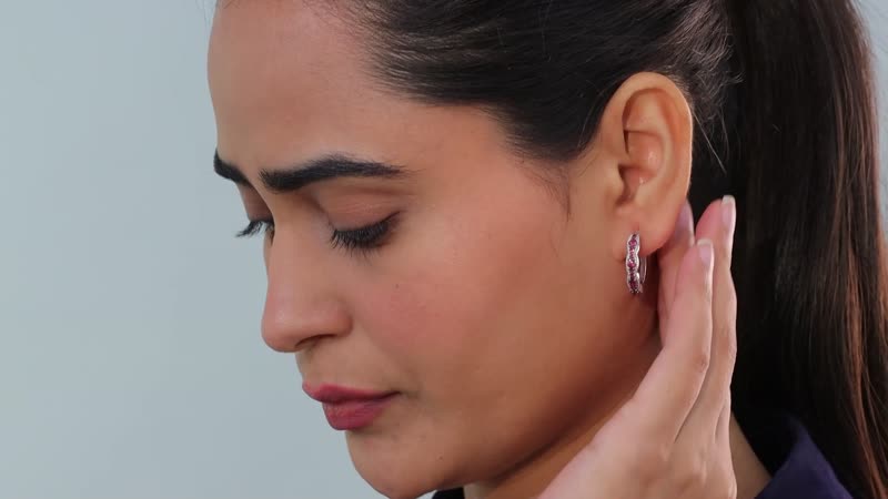 Tanzanian Wine Garnet Huggie Hoop Earrings in Rhodium Over Sterling Silver 1.40 ctw