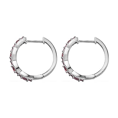Tanzanian Wine Garnet Huggie Hoop Earrings in Rhodium Over Sterling Silver 1.40 ctw