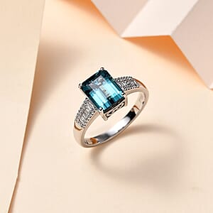 Certified & Appraised Rhapsody 950 Platinum AAAA Monte Belo Indicolite and E-F VS Diamond Ring (Size 5.0) 8 Grams 4.25 ctw