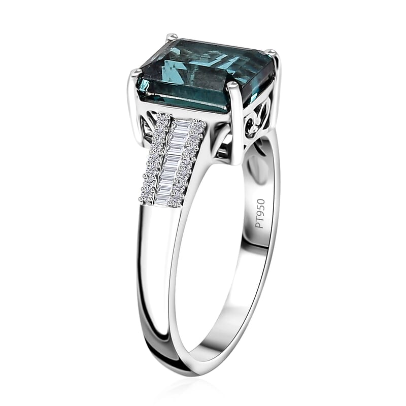 Certified & Appraised Rhapsody 950 Platinum AAAA Monte Belo Indicolite and E-F VS Diamond Ring (Size 5.0) 8 Grams 4.25 ctw