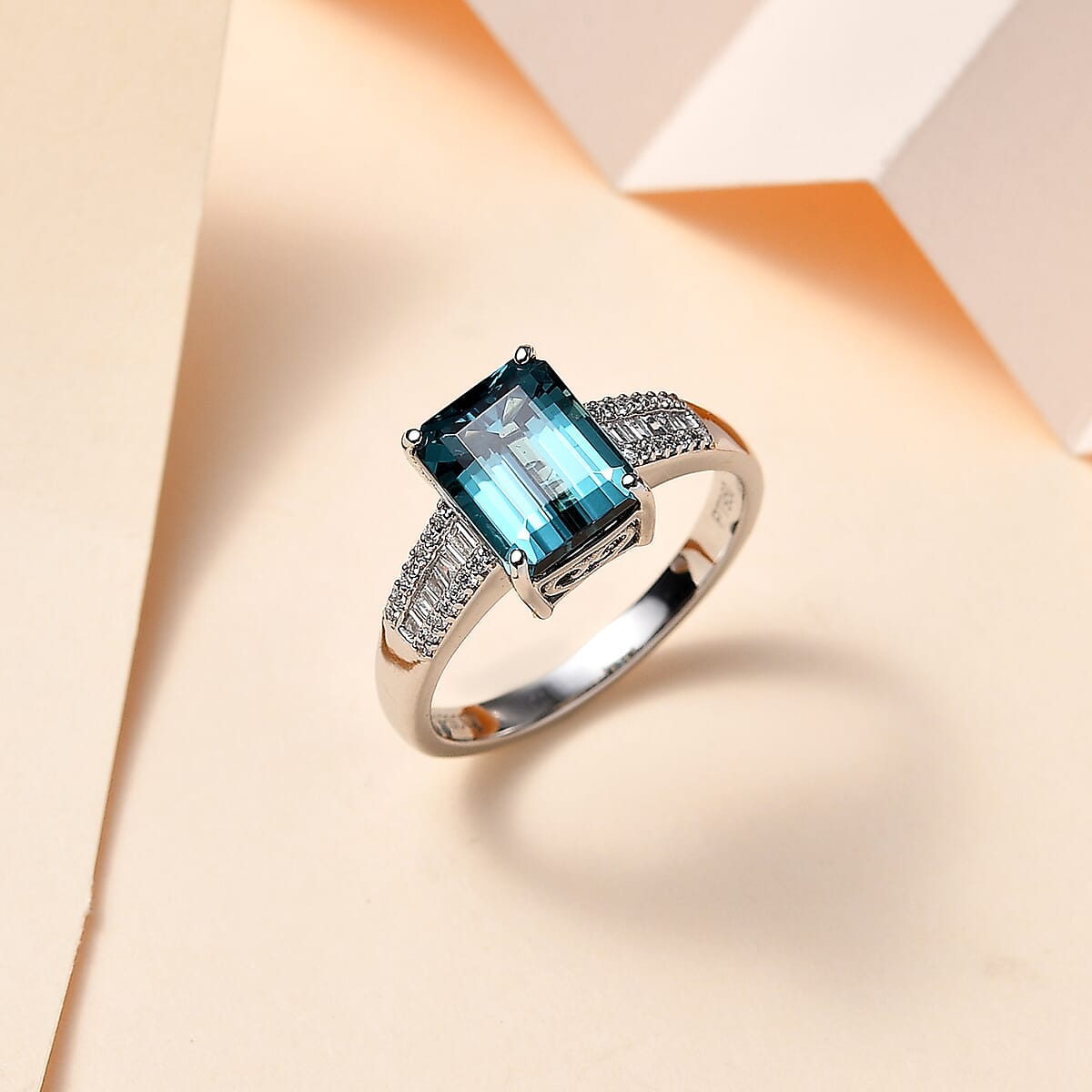 Certified & Appraised Rhapsody 950 Platinum AAAA Monte Belo Indicolite and E-F VS Diamond Ring (Size 7.5) 8 Grams 4.25 ctw image number 1
