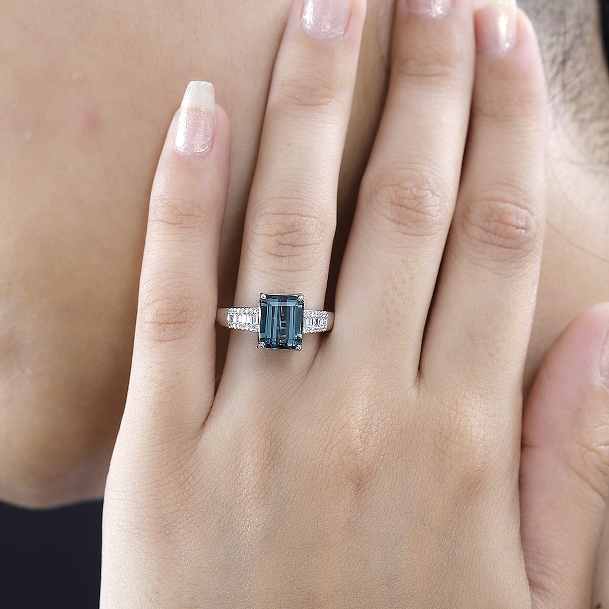 Certified & Appraised Rhapsody 950 Platinum AAAA Monte Belo Indicolite and E-F VS Diamond Ring (Size 7.5) 8 Grams 4.25 ctw image number 2