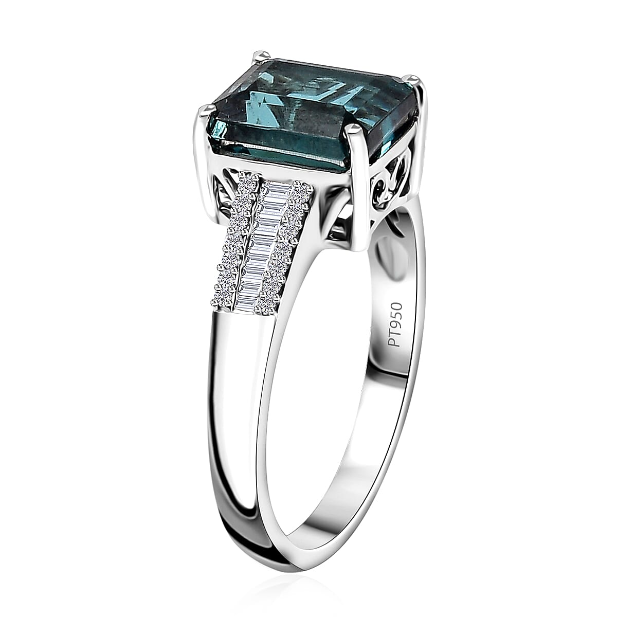 Certified & Appraised Rhapsody 950 Platinum AAAA Monte Belo Indicolite and E-F VS Diamond Ring (Size 7.5) 8 Grams 4.25 ctw image number 3
