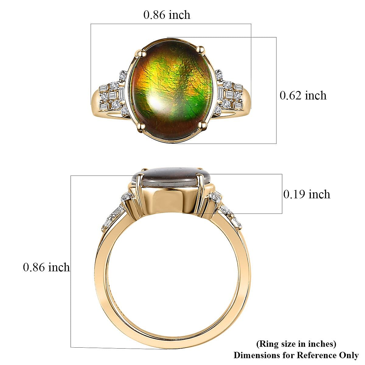 Luxoro 10K Yellow Gold Premium Canadian Ammolite and G-H I2 Diamond Ring (Size 6.0) 4 Grams 0.11 ctw