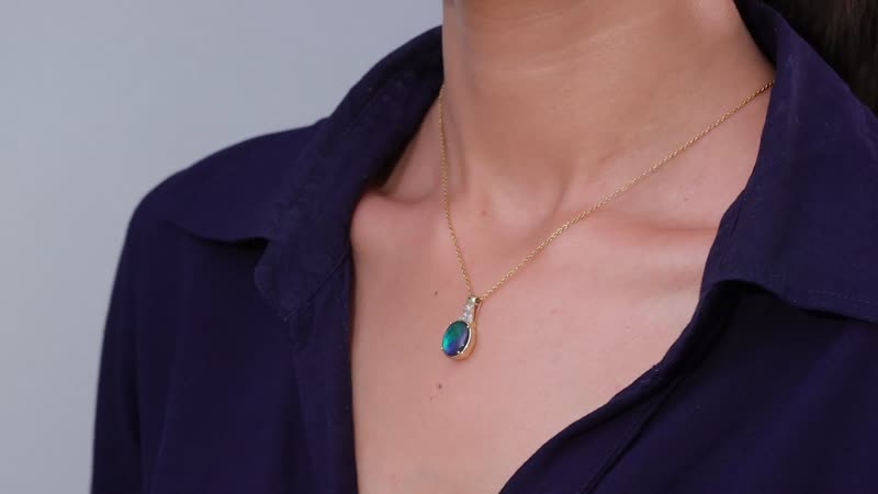 Luxoro 10K Yellow Gold Premium Canadian Ammolite and G-H I2 Diamond Pendant without Chain 0.05 ctw