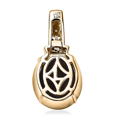 Luxoro 10K Yellow Gold Premium Canadian Ammolite and G-H I2 Diamond Pendant without Chain 0.05 ctw