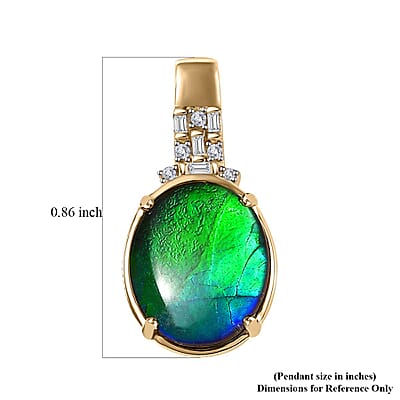 Luxoro 10K Yellow Gold Premium Canadian Ammolite and G-H I2 Diamond Pendant without Chain 0.05 ctw
