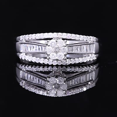 Diamond 0.50 ctw Ring in Platinum Over Sterling Silver (Size 8.0)