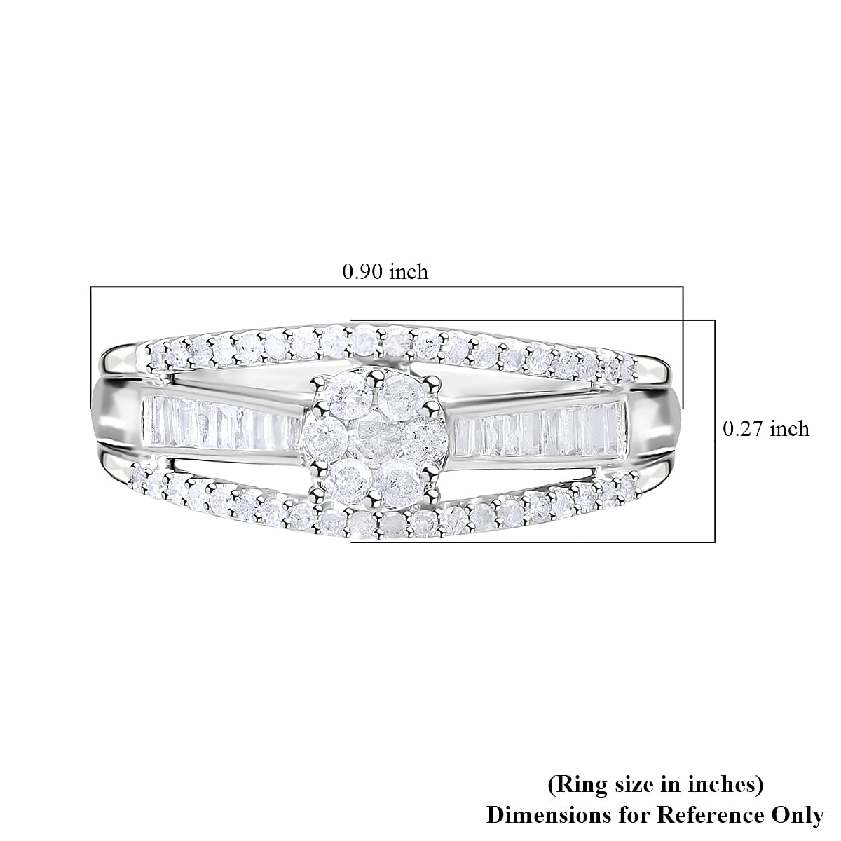 Diamond 0.50 ctw Ring in Platinum Over Sterling Silver (Size 8.0)