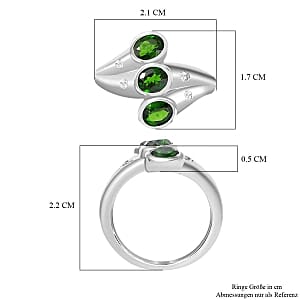 Chrome Diopside and White Zircon 1.27 ctw 3 Stone Ring in Platinum Over Sterling Silver (Size 5.5)