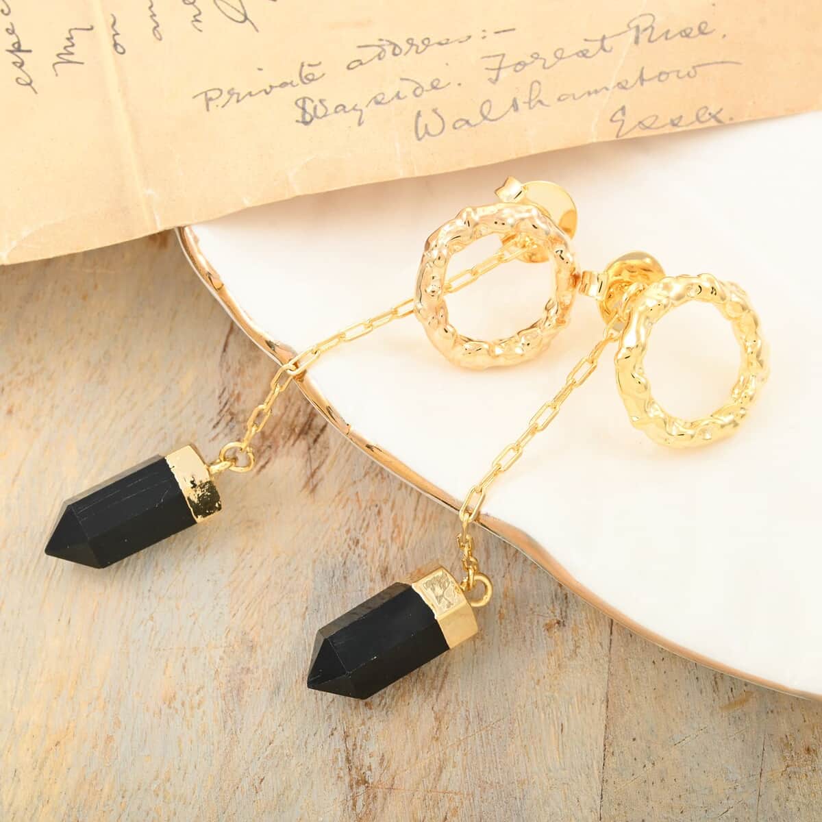 Obsidian Earrings in Goldtone 17.00 ctw image number 1