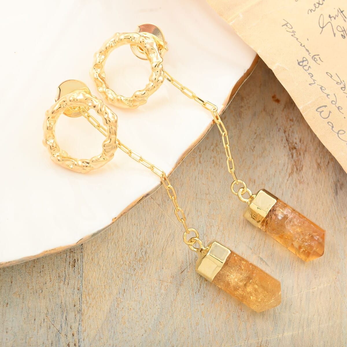 Colors of Brazil Citrine Earrings in Goldtone 22.00 ctw image number 1