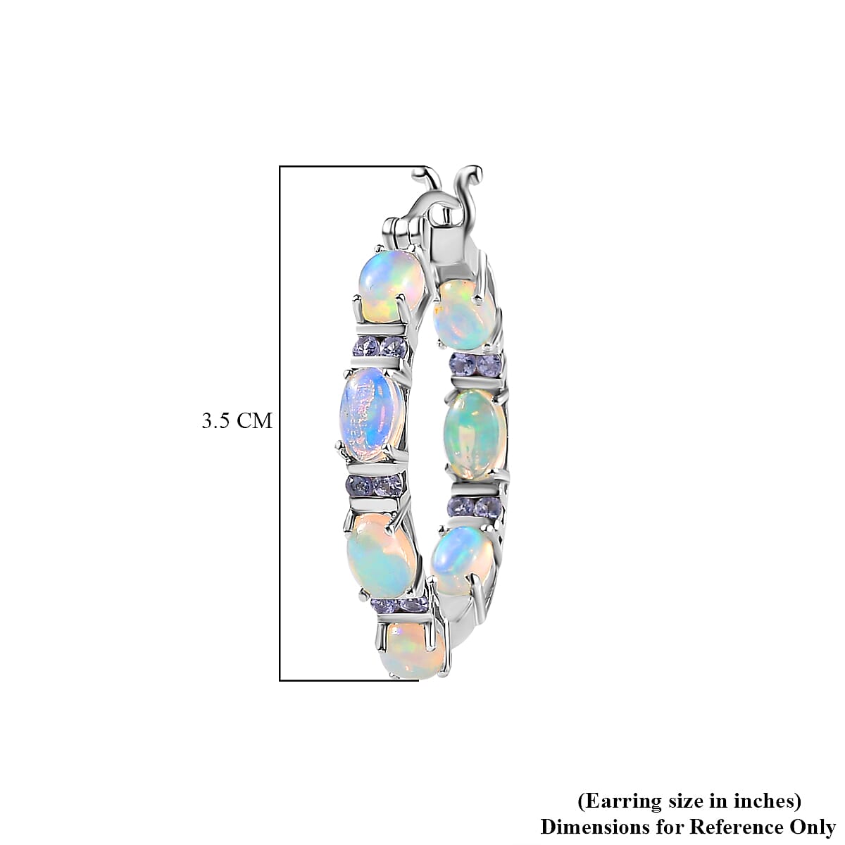 Premium Ethiopian Welo Opal and Tanzanite Inside Out Hoop Earrings in Platinum Over Sterling Silver 6.10 ctw image number 4