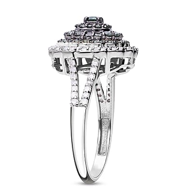 Green and White Diamond Ring in Platinum Over Sterling Silver (Size 10.0) 1.00 ctw