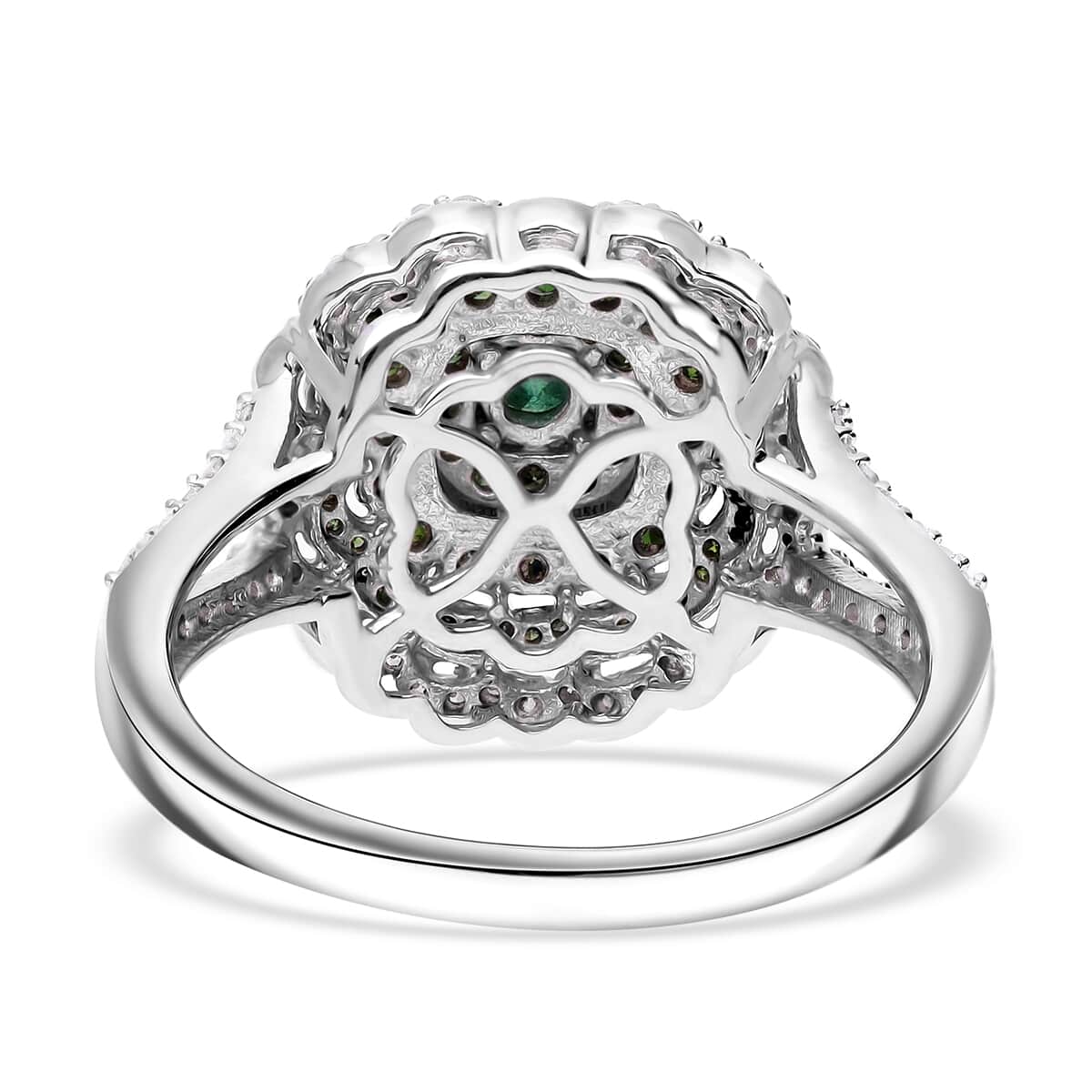 Green and White Diamond Ring in Platinum Over Sterling Silver (Size 10.0) 1.00 ctw image number 3