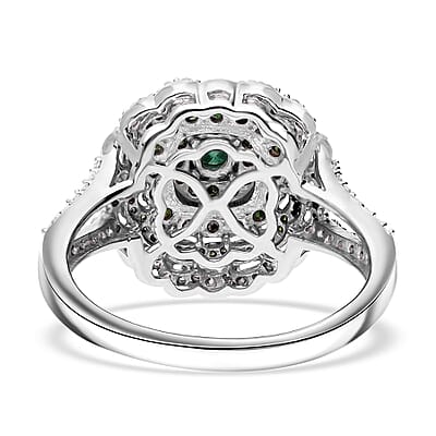 Green and White Diamond Ring in Platinum Over Sterling Silver (Size 10.0) 1.00 ctw