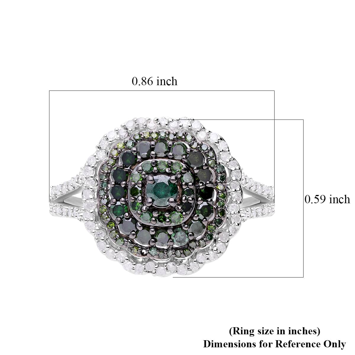 Green and White Diamond Ring in Platinum Over Sterling Silver (Size 10.0) 1.00 ctw image number 4