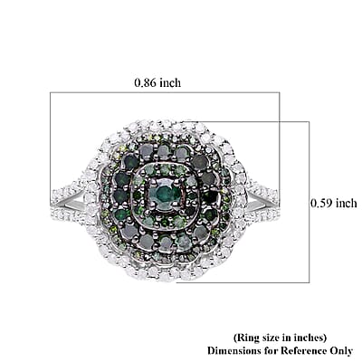 Green and White Diamond Ring in Platinum Over Sterling Silver (Size 10.0) 1.00 ctw