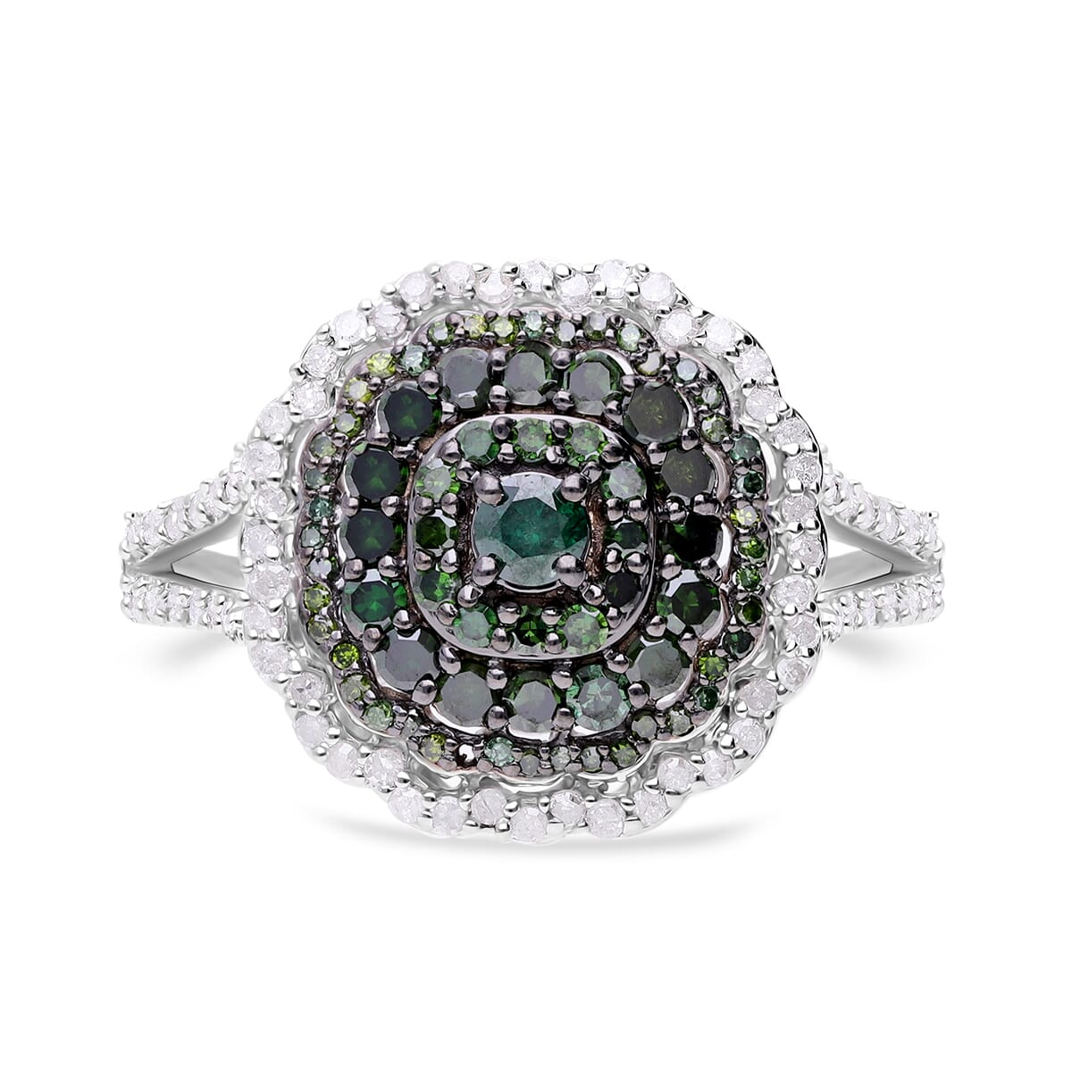 Green and White Diamond Ring in Platinum Over Sterling Silver (Size 6.0) 1.00 ctw image number 0