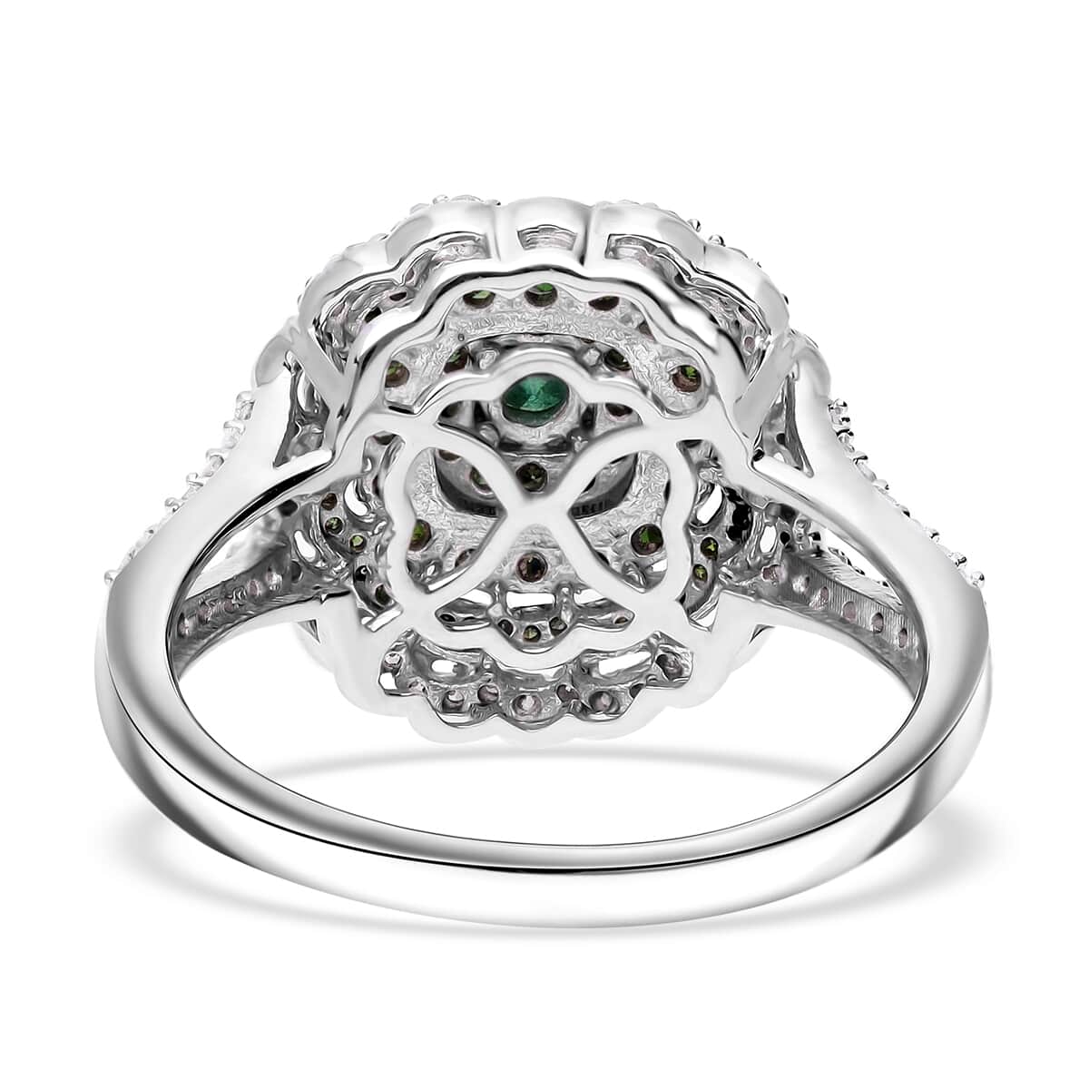 Green and White Diamond Ring in Platinum Over Sterling Silver (Size 7.0) 1.00 ctw image number 3