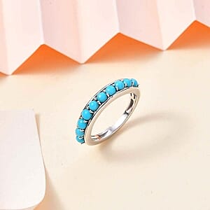 Sleeping Beauty Turquoise 0.77 ctw Ring in Rhodium Over Sterling Silver (Size 6.5)