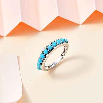 Sleeping Beauty Turquoise 0.70 ctw Ring in Rhodium Over Sterling Silver (Size 10.0)