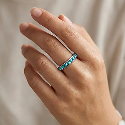 Sleeping Beauty Turquoise 0.70 ctw Ring in Rhodium Over Sterling Silver (Size 10.0)
