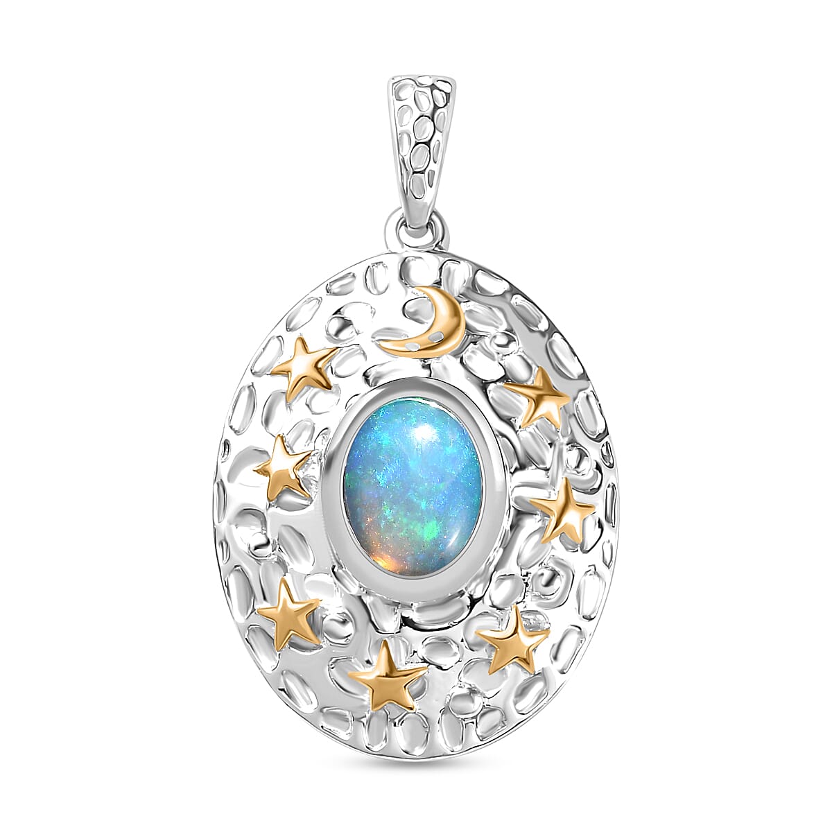 Premium Ethiopian Welo Opal 1.00 ctw Pendant without Chain in 18K Vermeil YG and Rhodium Over Sterling Silver