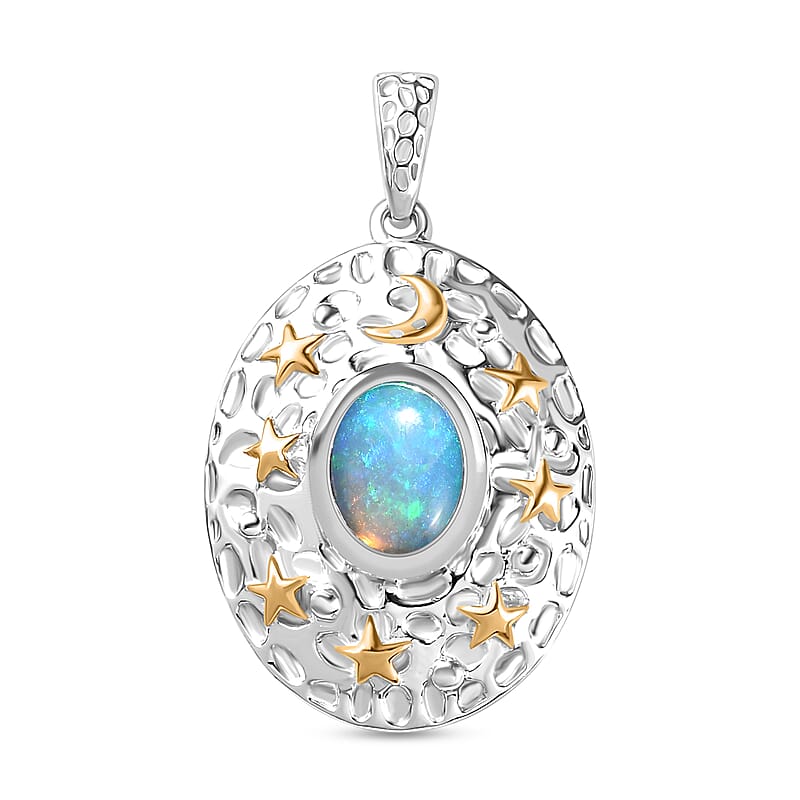 Premium Ethiopian Welo Opal 1.00 ctw Pendant without Chain in 18K Vermeil YG and Rhodium Over Sterling Silver