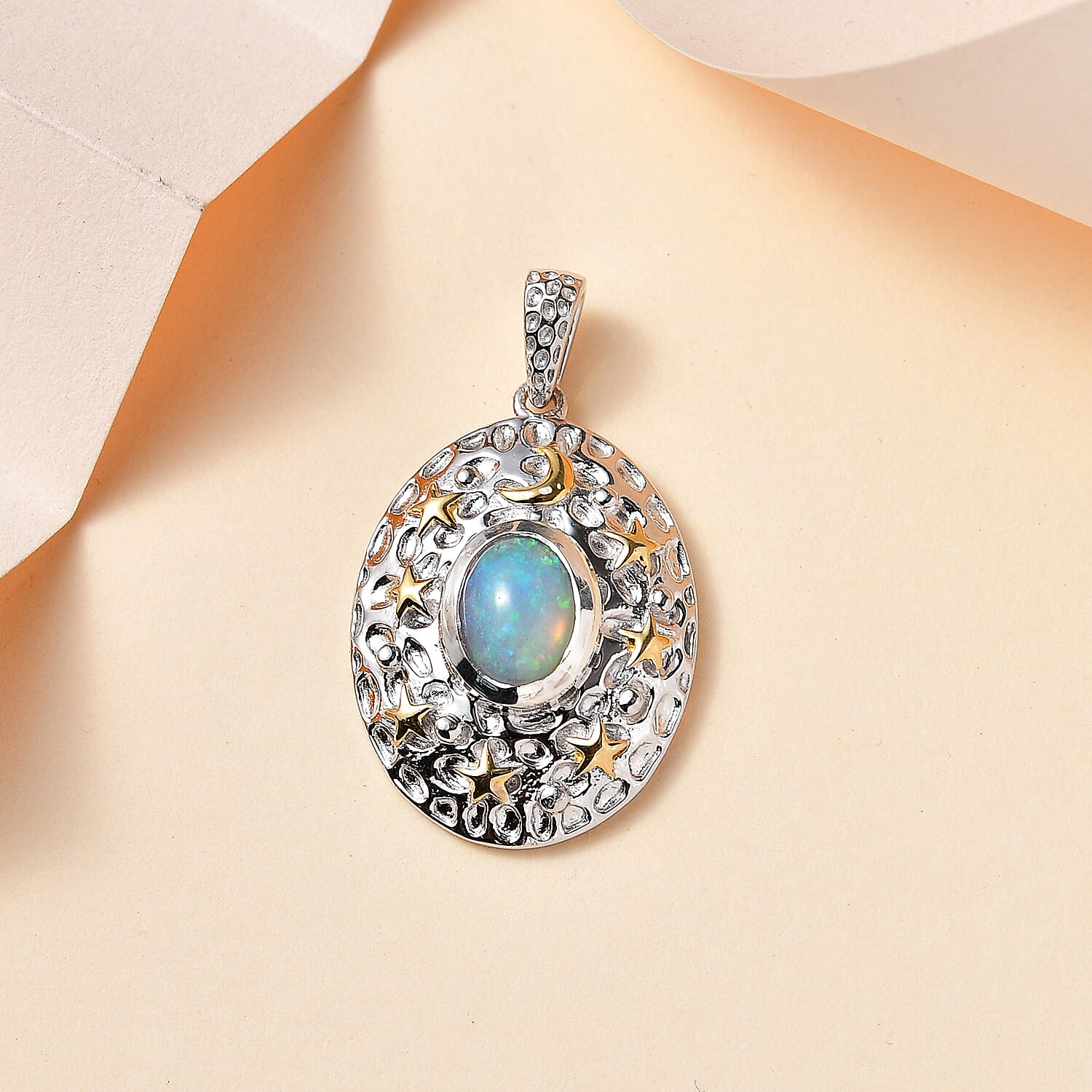 Premium Ethiopian Welo Opal 1.00 ctw Pendant without Chain in 18K Vermeil YG and Rhodium Over Sterling Silver