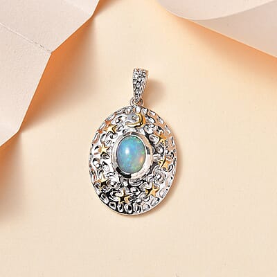 Premium Ethiopian Welo Opal 1.00 ctw Pendant without Chain in 18K Vermeil YG and Rhodium Over Sterling Silver