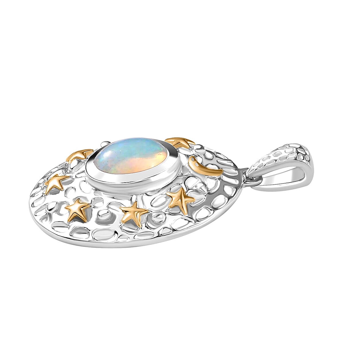 Premium Ethiopian Welo Opal 1.00 ctw Pendant without Chain in 18K Vermeil YG and Rhodium Over Sterling Silver