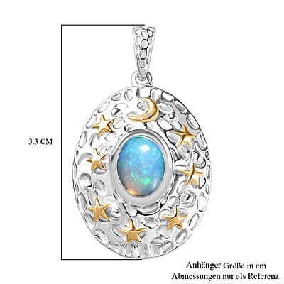 Premium Ethiopian Welo Opal 1.00 ctw Pendant without Chain in 18K Vermeil YG and Rhodium Over Sterling Silver