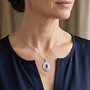 Niassa Ruby (FF) 2.00 ctw Pendant in Rhodium Over Sterling Silver